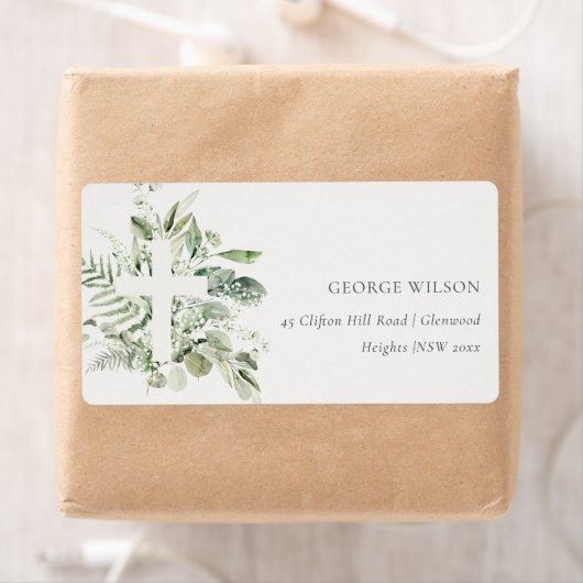 緑の素朴ユーカリのシダの葉クロスアドレス ラベル (インサイチュ)