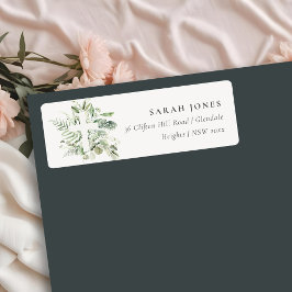 緑の素朴ユーカリのシダの葉クロスアドレス ラベル