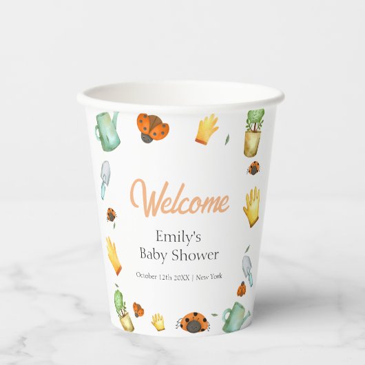 緑の素朴ラディバグガーデンベビーシャワー 紙コップ (正面)