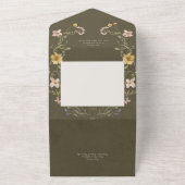 緑の素朴ワイルドフラワーフレームQRコード オールインワン招待状 (外側)