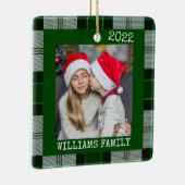 緑の素朴写真の格子模様のクリスマスオーナメント セラミックオーナメント (右)