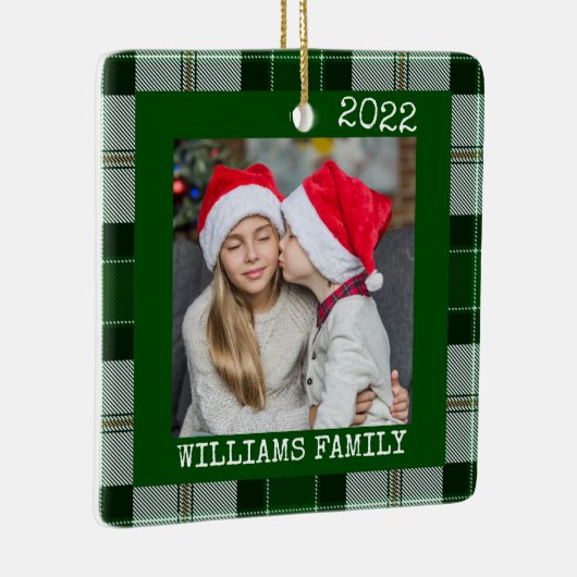緑の素朴写真の格子模様のクリスマスオーナメント セラミックオーナメント (右)