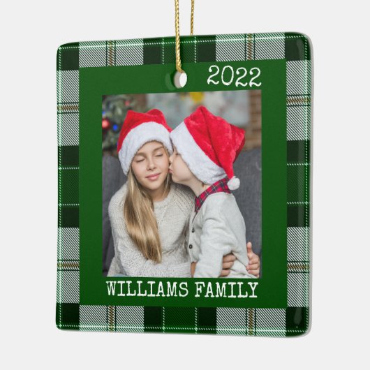 緑の素朴写真の格子模様のクリスマスオーナメント セラミックオーナメント (左)