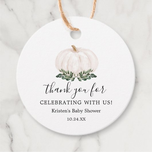 緑の素朴小さなかぼちゃの赤ちゃんシャワー フェイバータグ (正面)