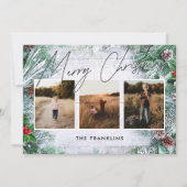 緑の素朴木のスクリプトのタイプのクリスマスフォト シーズンカード (正面)