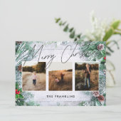 緑の素朴木のスクリプトのタイプのクリスマスフォト シーズンカード (スタンド正面)