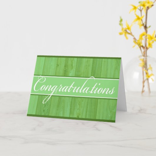 緑の素朴木材おめでとうのグリーティングカード カード (黄色い花)