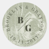 緑の素朴木目のテクスチャ春の結婚式 ラウンドシール (正面)