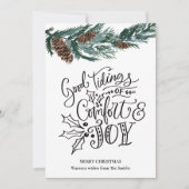 緑の素朴松のコーン心地よいの喜びの良いタイディング シーズンカード (正面)