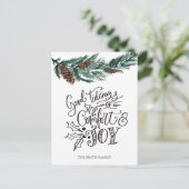 緑の素朴松のコーン心地よいの喜びの良いタイディング ポストカード (スタンド正面)