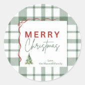緑の素朴格子戸メリークリスマスステッカー ラウンドシール (正面)