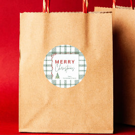 緑の素朴格子戸メリークリスマスステッカー ラウンドシール