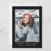 緑の素朴格子模様と金ゴールドフェイク写真クリスマス シーズンカード (正面)