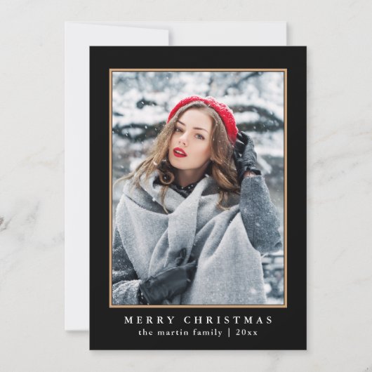 緑の素朴格子模様と金ゴールドフェイク写真クリスマス シーズンカード (正面)