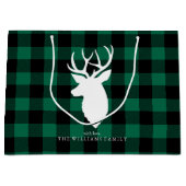 緑の素朴格子模様のクリスマス ラージペーパーバッグ (正面)