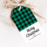 緑の素朴格子模様のメリークリスマス ギフトタグ<br><div class="desc">緑の素朴格子目楽しいクリスマスの贈り物ラベル。</div>