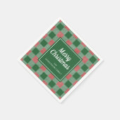 緑の素朴格子模様のメリークリスマス スタンダードカクテルナプキン (角)