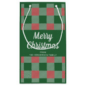 緑の素朴格子模様のメリークリスマス スモールペーパーバッグ (裏面)