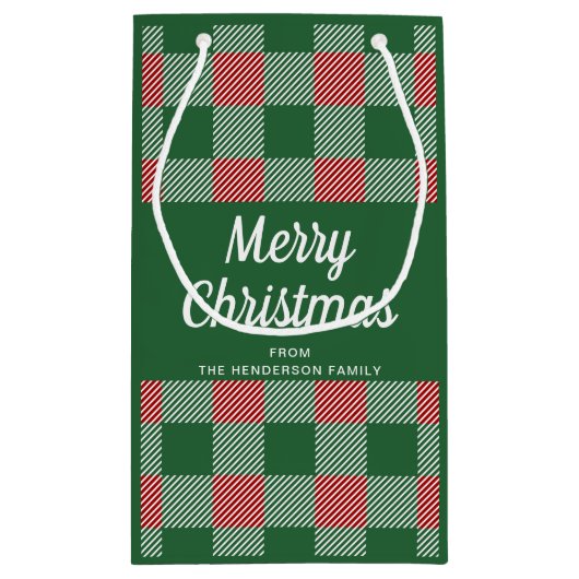 緑の素朴格子模様のメリークリスマス スモールペーパーバッグ (裏面)