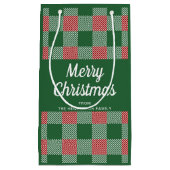 緑の素朴格子模様のメリークリスマス スモールペーパーバッグ (正面)