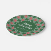 緑の素朴格子模様のメリークリスマス ペーパープレート (アングル)