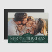 緑の素朴格子模様の写真クリスマス磁気カード (正面/裏面)