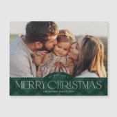 緑の素朴格子模様の写真クリスマス磁気カード (正面)