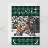 緑の素朴格子模様の家族のクリスマス写真 シーズンカード (正面)