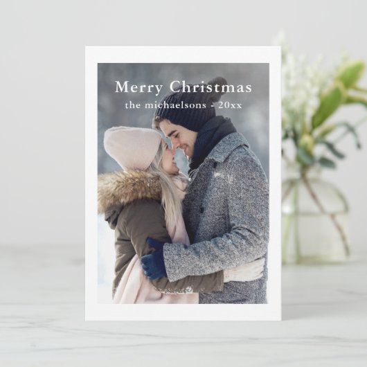 緑の素朴格子模様メリークリスマスフォトホリデー シーズンカード (スタンド正面)