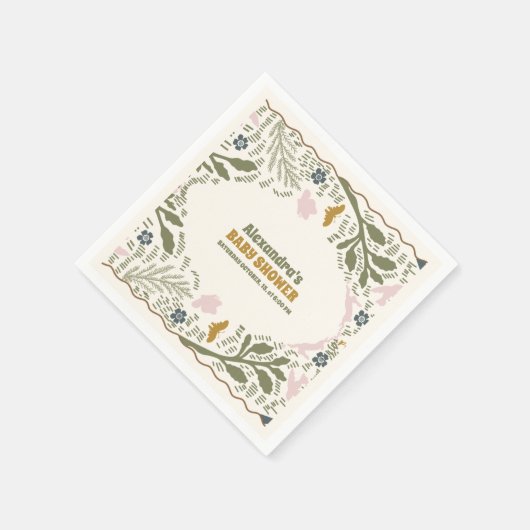 緑の素朴森のシダの赤ちゃんシャワー スタンダードカクテルナプキン (角)