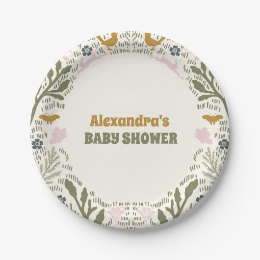 緑の素朴森のシダの赤ちゃんシャワー ペーパープレート (正面)