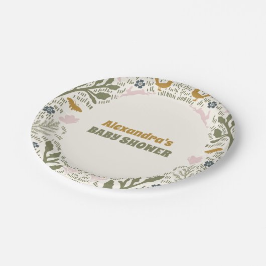 緑の素朴森のシダの赤ちゃんシャワー ペーパープレート (アングル)