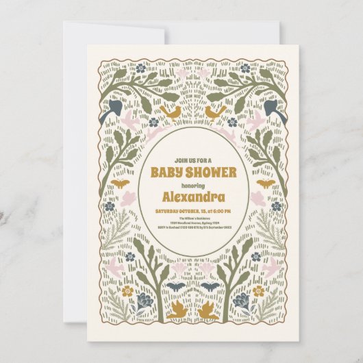 緑の素朴森のシダの赤ちゃんシャワー 招待状 (正面)