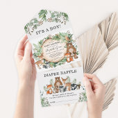 緑の素朴森の動物の男の子の赤ちゃんシャワー オールインワン招待状
