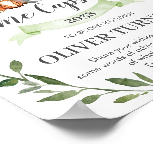 緑の素朴森の動物タイムカプセルの標識 ポスター (角)