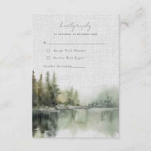 緑の素朴森の結婚式RSVPカード エンクロージャーカード (正面)