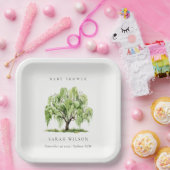 緑の素朴水彩柳の木の赤ちゃんシャワー ペーパープレート (パーティー)