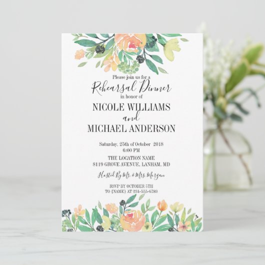 緑の素朴水彩牡丹リハーサルディナー 招待状 (スタンド正面)