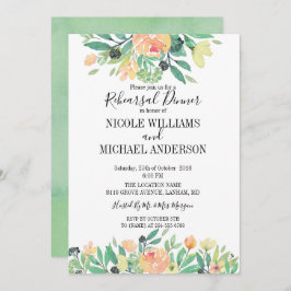 緑の素朴水彩牡丹リハーサルディナー 招待状