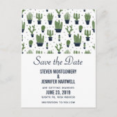 緑の素朴砂漠サボテンのパターン日付の保存 ポストカード (正面)