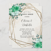 緑の素朴花模様金ゴールド幾何学的カップルのシャワー 招待状 (正面/裏面)