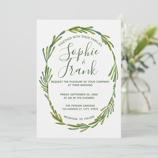 緑の素朴葉のパーソナライズされた結婚式招待状 招待状 (スタンド正面)