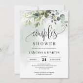 緑の素朴葉ユーカリのカップルはシャワー 招待状 (正面)