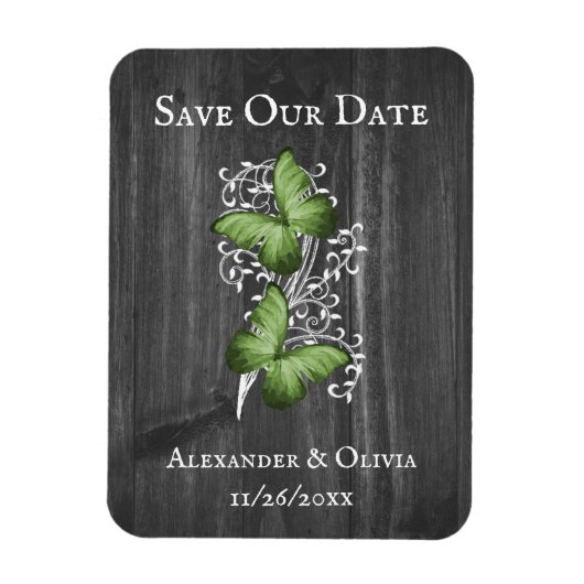 緑の素朴蝶は日付磁石を保存 マグネット (縦)