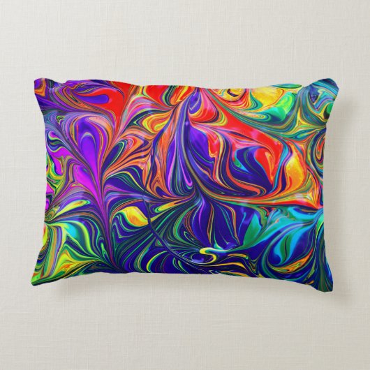緑の紫とオレンジの抽象芸術絵画の アクセントクッション (裏面)