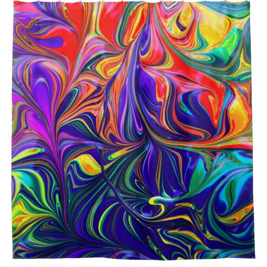 緑の紫とオレンジの抽象芸術絵画の シャワーカーテン (正面)