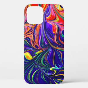 緑の紫とオレンジの抽象芸術絵画の iPhone 12ケース