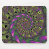 緑の紫とピンクの花びらのシェイプを使用したフラクタル マウスパッド (正面)