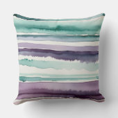 緑の紫と白の抽象芸術ストライプ クッション (裏面)
