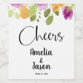 緑の紫と黄色のフローラ水色 ワインラベル (シングルラベル)